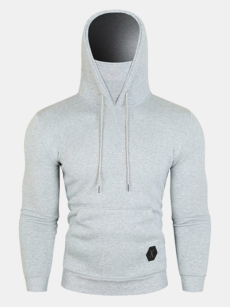 Herre Solid Snøring Fleece Høyhalset Sport Med Frontlommer Hettegenser