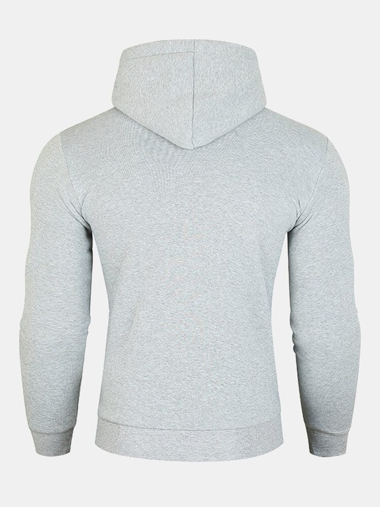 Herre Solid Snøring Fleece Høyhalset Sport Med Frontlommer Hettegenser