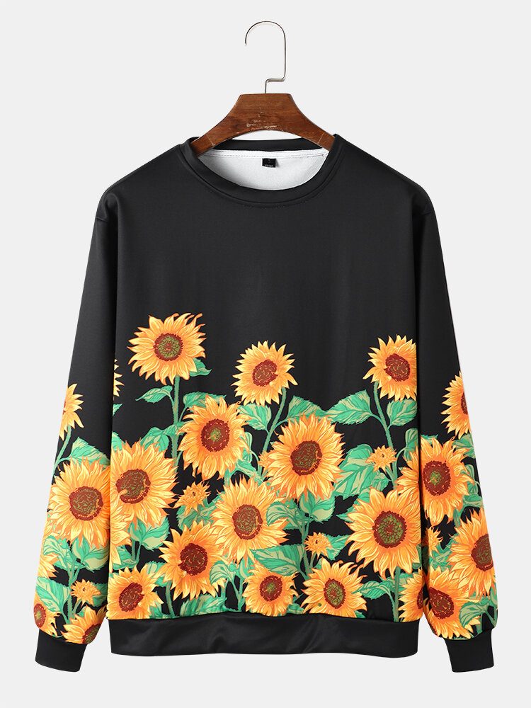 Herre Solsikker Printed Pullover Rundhals Langermede Gensere