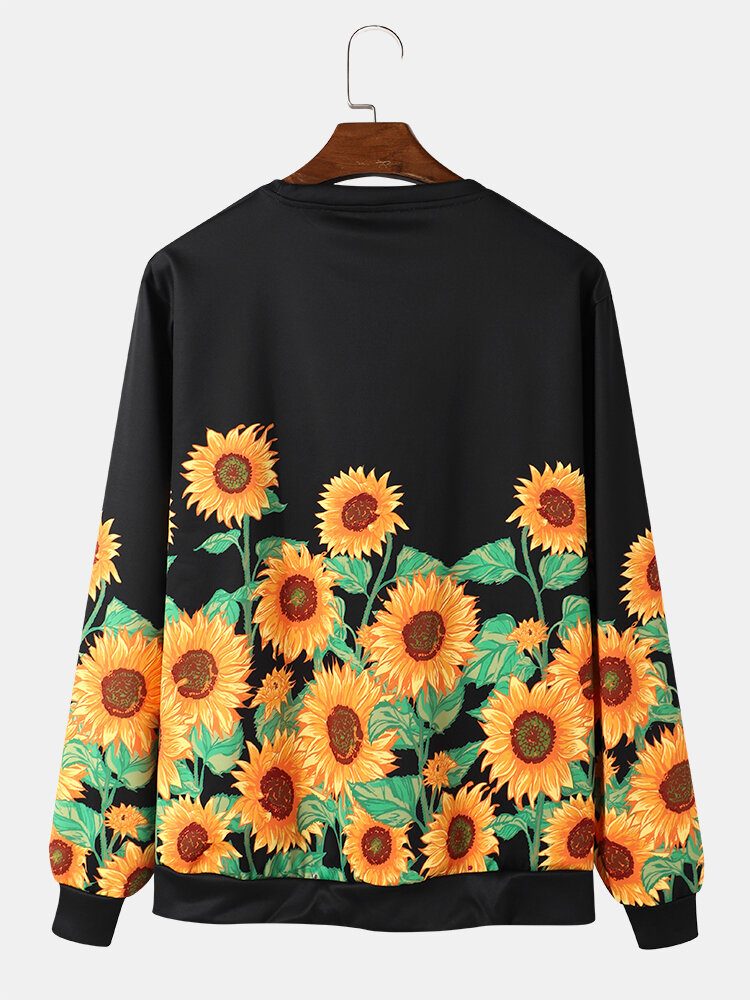 Herre Solsikker Printed Pullover Rundhals Langermede Gensere