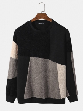 Herre Teddy Color Block Patchwork Sweatshirts Med Rund Hals