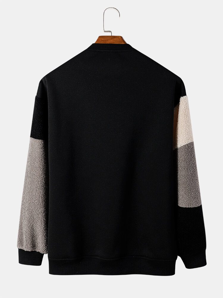 Herre Teddy Color Block Patchwork Sweatshirts Med Rund Hals