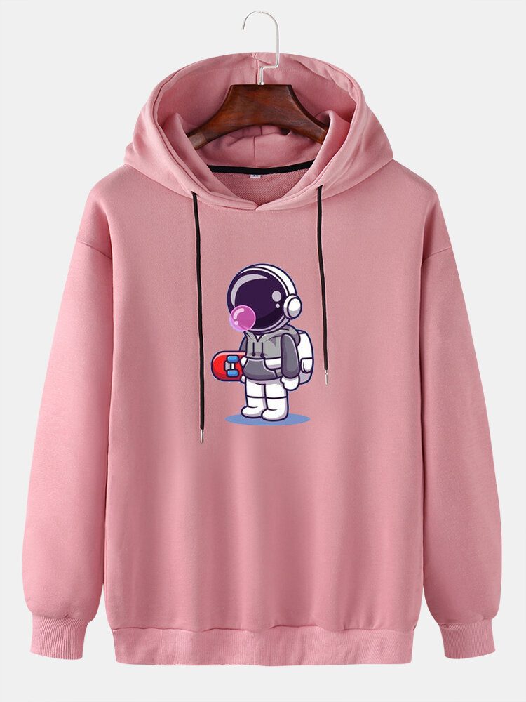 Herre Tegneserie-astronaut-trykk Langermet Drop Shoulder-hettegensere