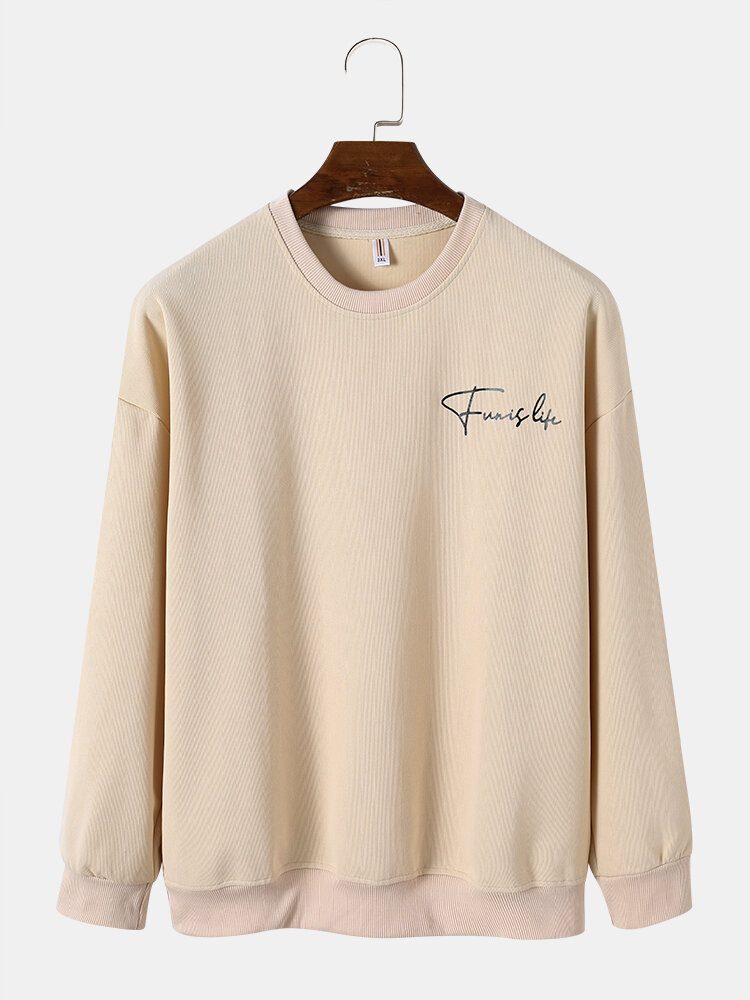 Herre Thread Letter Printed Rund Collar Casual Sweatshirt