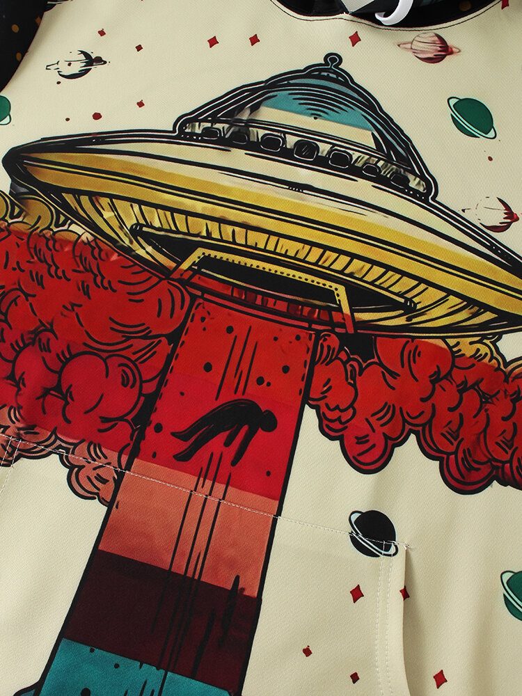 Herre Ufo Planet Graffiti Print Kangaroo Pocket Design Hettegensere