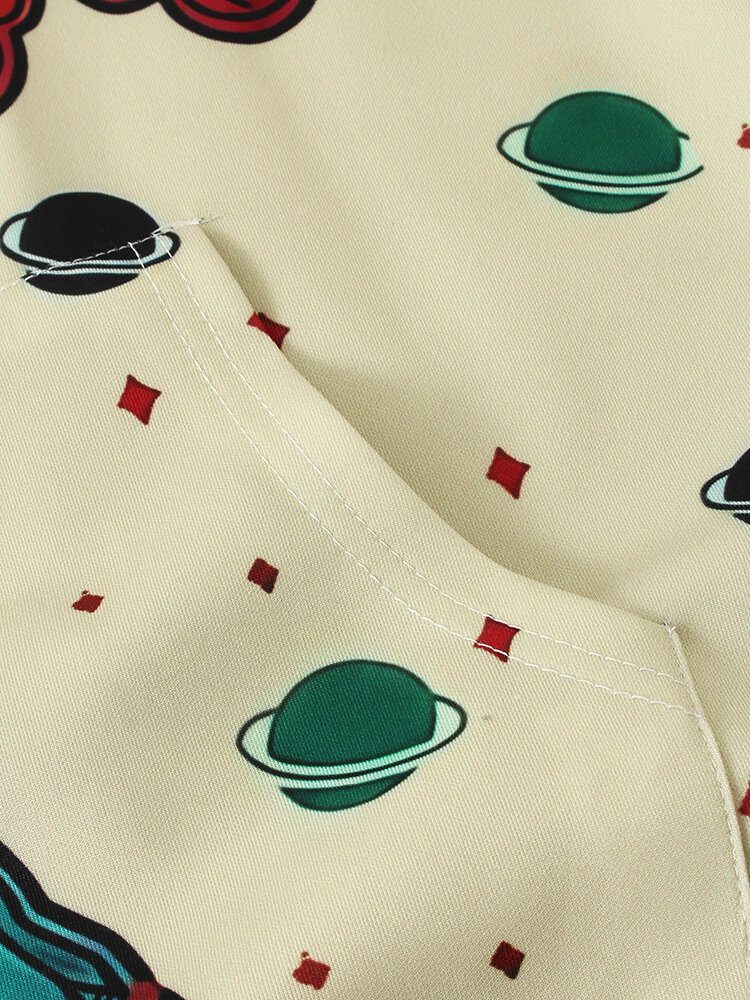 Herre Ufo Planet Graffiti Print Kangaroo Pocket Design Hettegensere