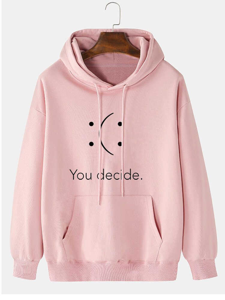 Herre You Decide Print Smile Pattern Pocket Preppy Drop Shoulder Hettegensere