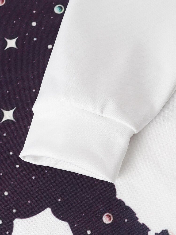 Herredesign Astronaut Galaxy Print Langermede Hettegensere Med Lomme