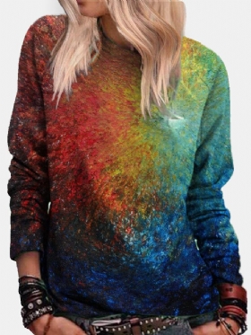 Kvinner Fargerikt Tie-dye Print O-hals Uformell Genser Med Lange Ermer