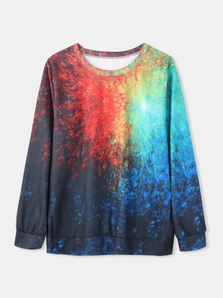 Kvinner Fargerikt Tie-dye Print O-hals Uformell Genser Med Lange Ermer