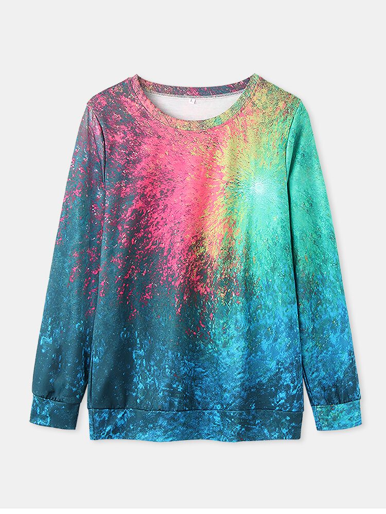 Kvinner Fargerikt Tie-dye Print O-hals Uformell Genser Med Lange Ermer