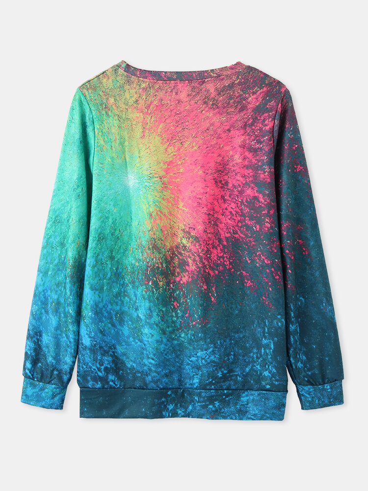 Kvinner Fargerikt Tie-dye Print O-hals Uformell Genser Med Lange Ermer