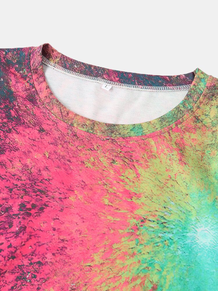 Kvinner Fargerikt Tie-dye Print O-hals Uformell Genser Med Lange Ermer