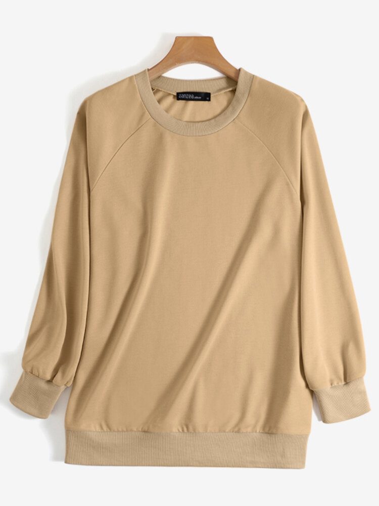 Kvinner Solid Classic Loose Fit Sweatshirt Med Pusermer Med Droppet Skulder