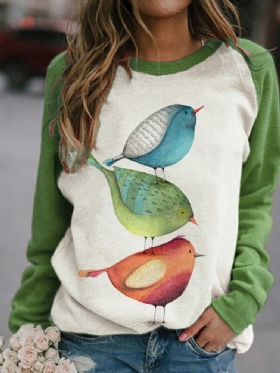 Kvinner Tegneserie Bird Print O-hals Raglan Ermer Pullover Sweatshirts