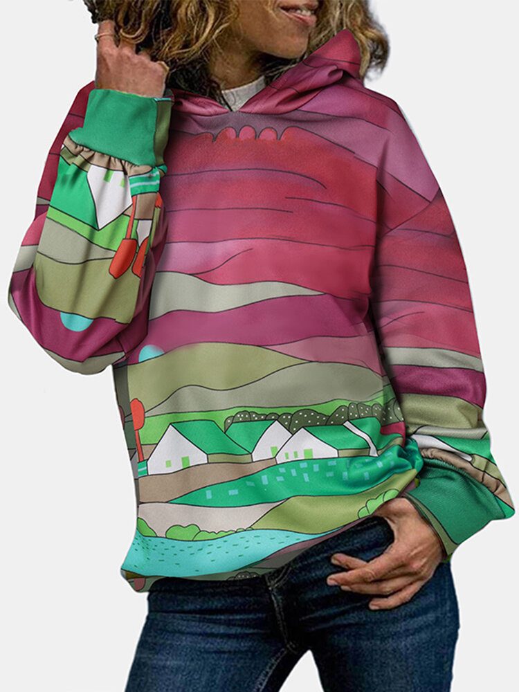 Kvinner Tie Dye Utskrift Pent Designet Hette Scrawl Sweatshirt