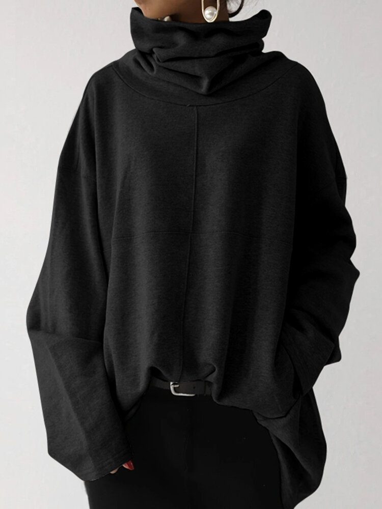 Kvinner Turtleneck Søm Design Vidde Ermer Solid Løs Genser Genser