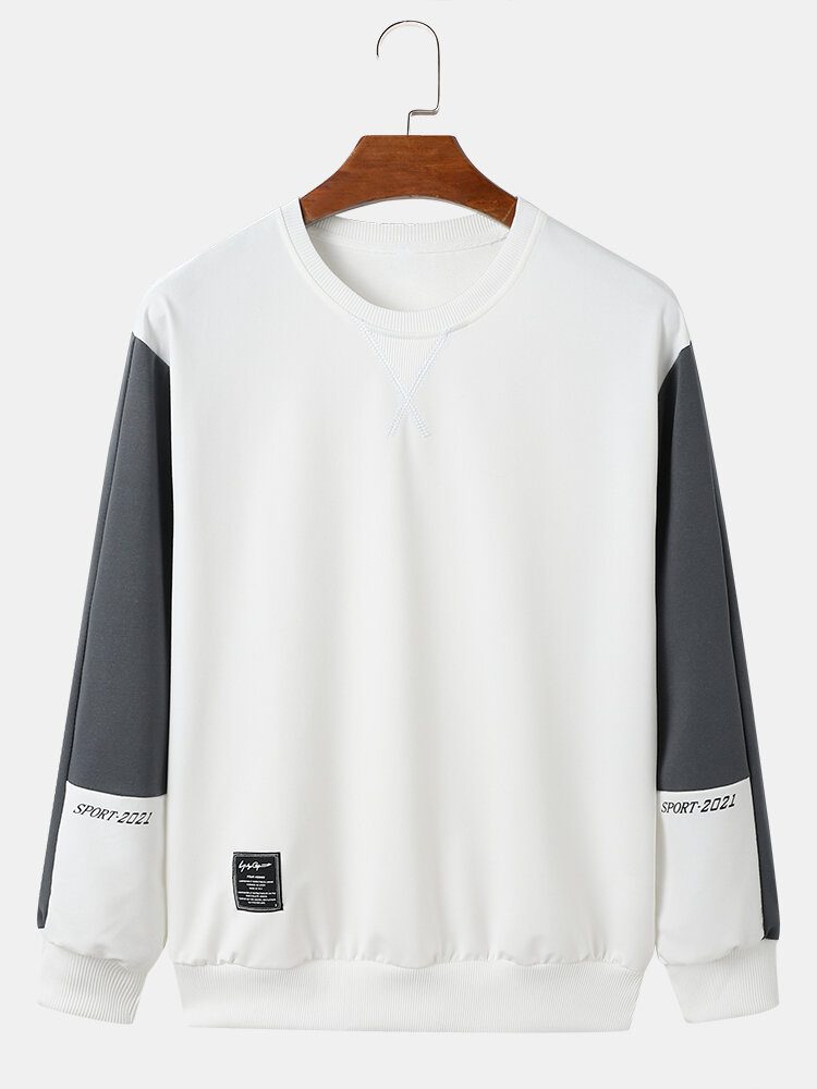 Menn Color Block Letter Rundhals Pullover Langermet Genser