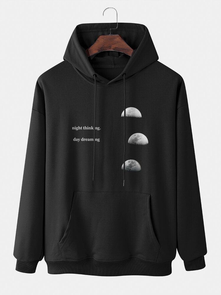 Menn Lunar Eclipse Letter Kengurulomme Snøring Solid Casual Hettegenser