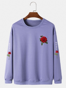 Menn Rose Japansk Letter Bodycon Hem Fritid Pullover Sweatshirt