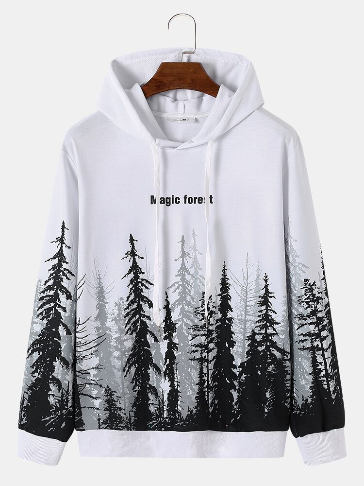 Menn Street Landscape Trees Letter Character Pullover Hettegenser