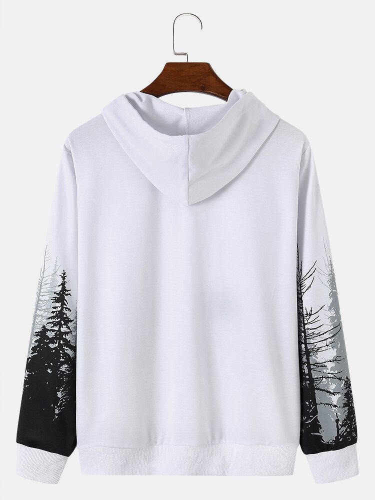 Menn Street Landscape Trees Letter Character Pullover Hettegenser