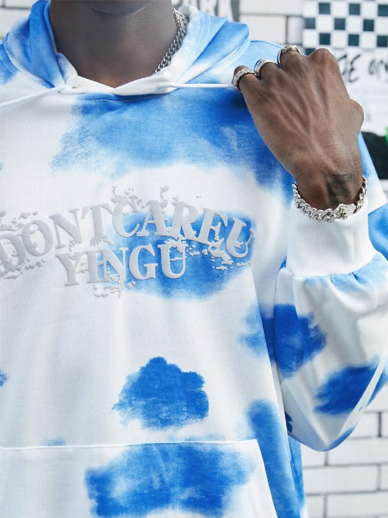 Menn Tie Dye Letter Print Pocket Hettegenser