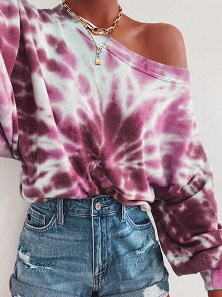 Ootd Kvinner Tie Dye Utskrift Puff Sleeve Mote Europeisk Løs Sweatshirt