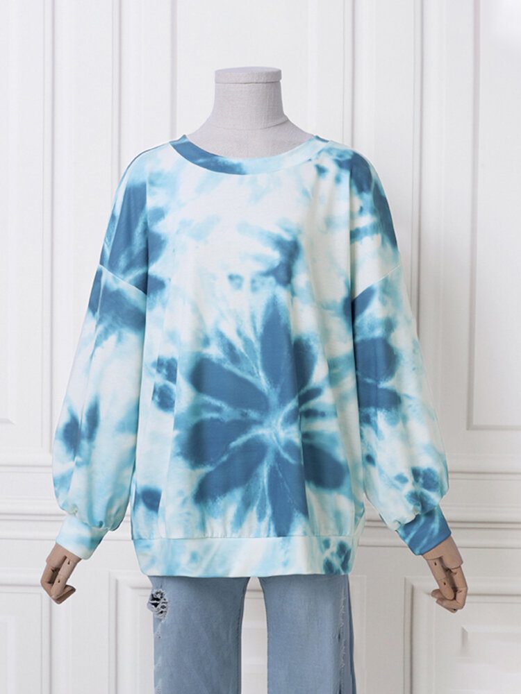 Ootd Kvinner Tie Dye Utskrift Puff Sleeve Mote Europeisk Løs Sweatshirt