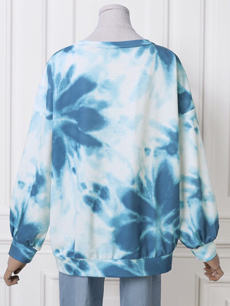 Ootd Kvinner Tie Dye Utskrift Puff Sleeve Mote Europeisk Løs Sweatshirt