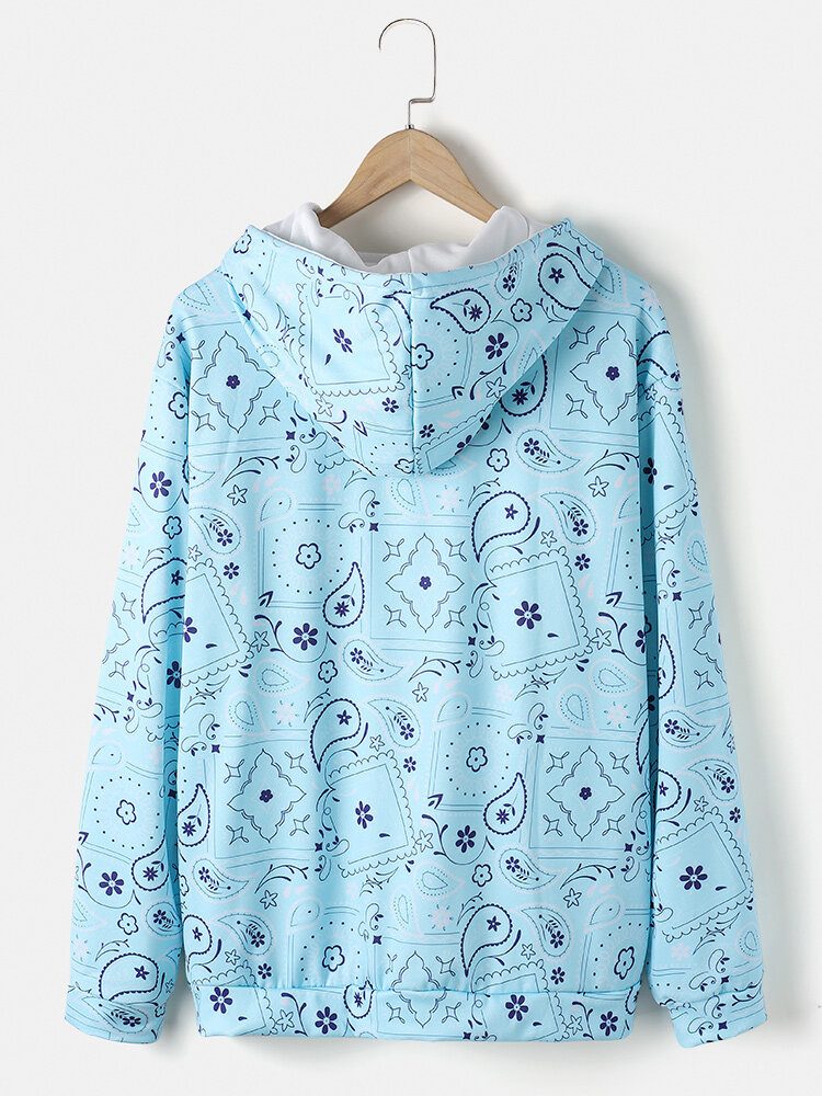 Paisley Element Print Hettegenser Med Snøring Og Kengurulomme