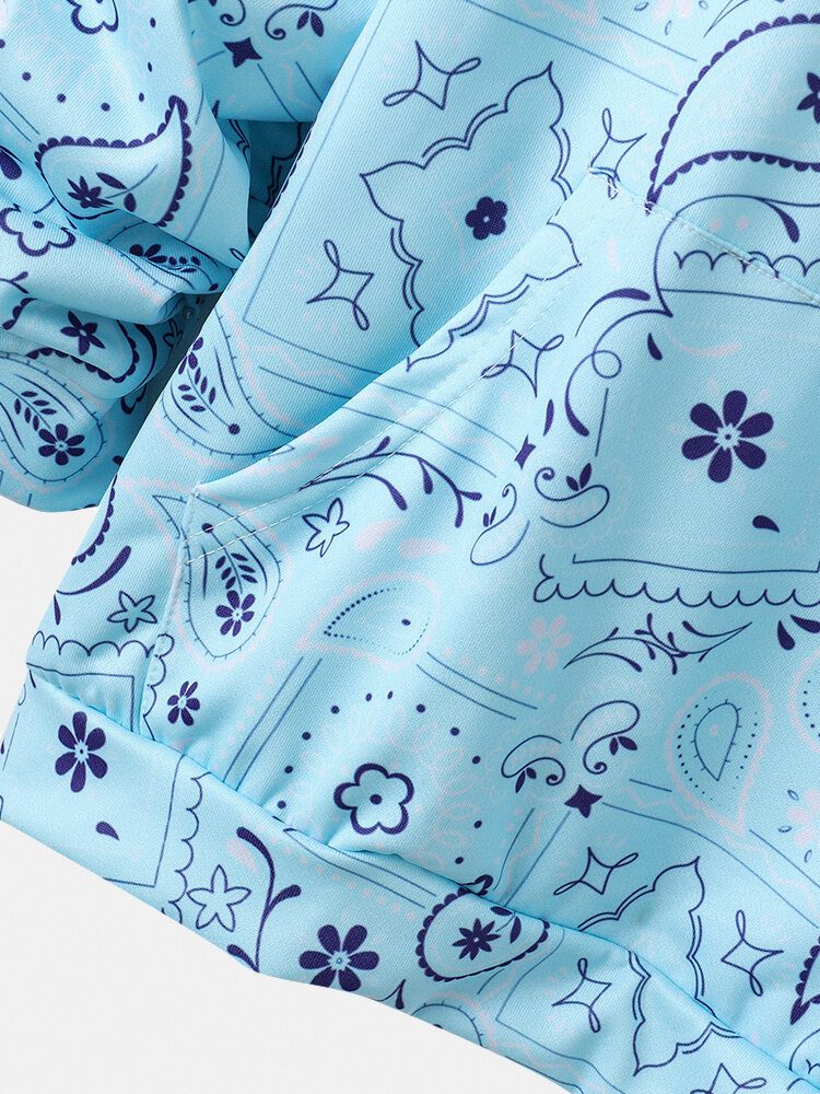 Paisley Element Print Hettegenser Med Snøring Og Kengurulomme