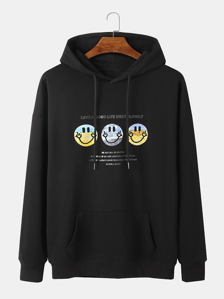 Smilmønster For Menn Slogan Print Drop Shoulder Design Hettegensere Med Snøring