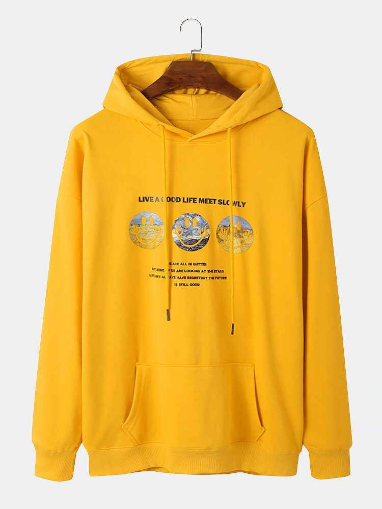 Smilmønster For Menn Slogan Print Drop Shoulder Design Hettegensere Med Snøring