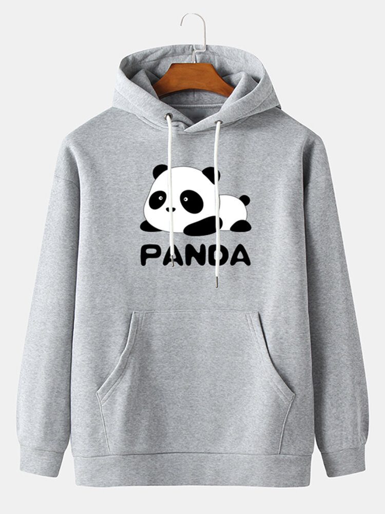 Tegneserie Panda Print Drop Shoulder Hettegensere For Menn Med Lommelomme