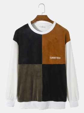 Velvet Color Block Sweatshirt Med Rund Hals For Menn