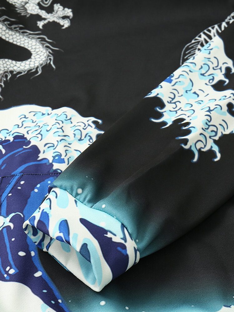 Vindtett Ukiyo-e Element Dragon Wave Pattern Svarte Hettegensere