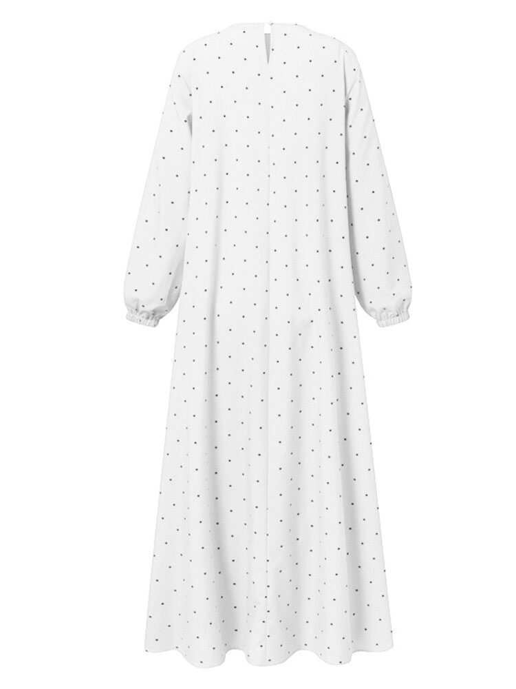 Dame Polka Dot Kaftan Tunika Elasyic Mansjettknapper Gulvlengde Hele Ermer O-hals Midikjoler