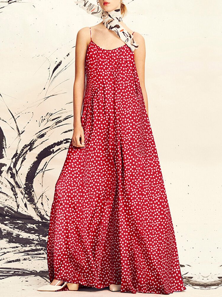 Dame Polka Dot Print Spaghetti Straps Casual Maxi Kjoler