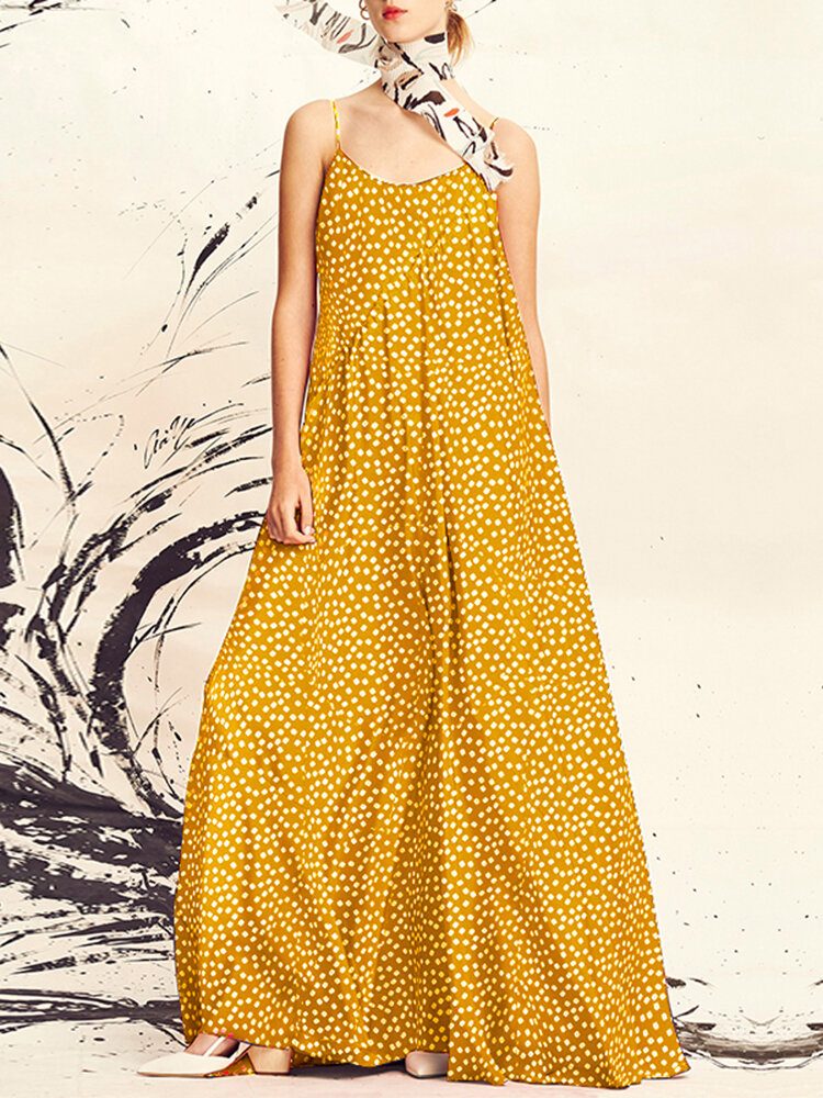 Dame Polka Dot Print Spaghetti Straps Casual Maxi Kjoler