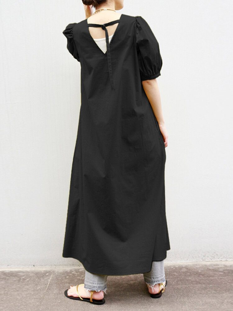 Dame Puff Sleeve Holiday Solid Maxi Dress