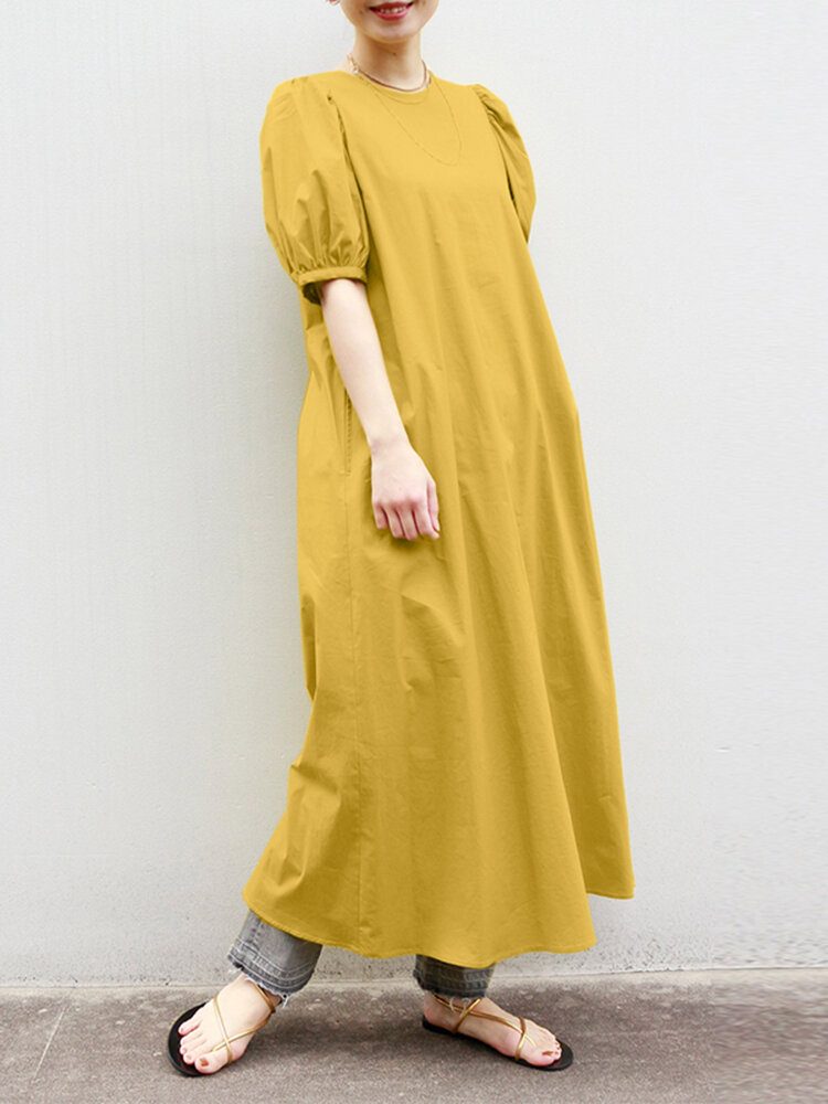 Dame Puff Sleeve Holiday Solid Maxi Dress