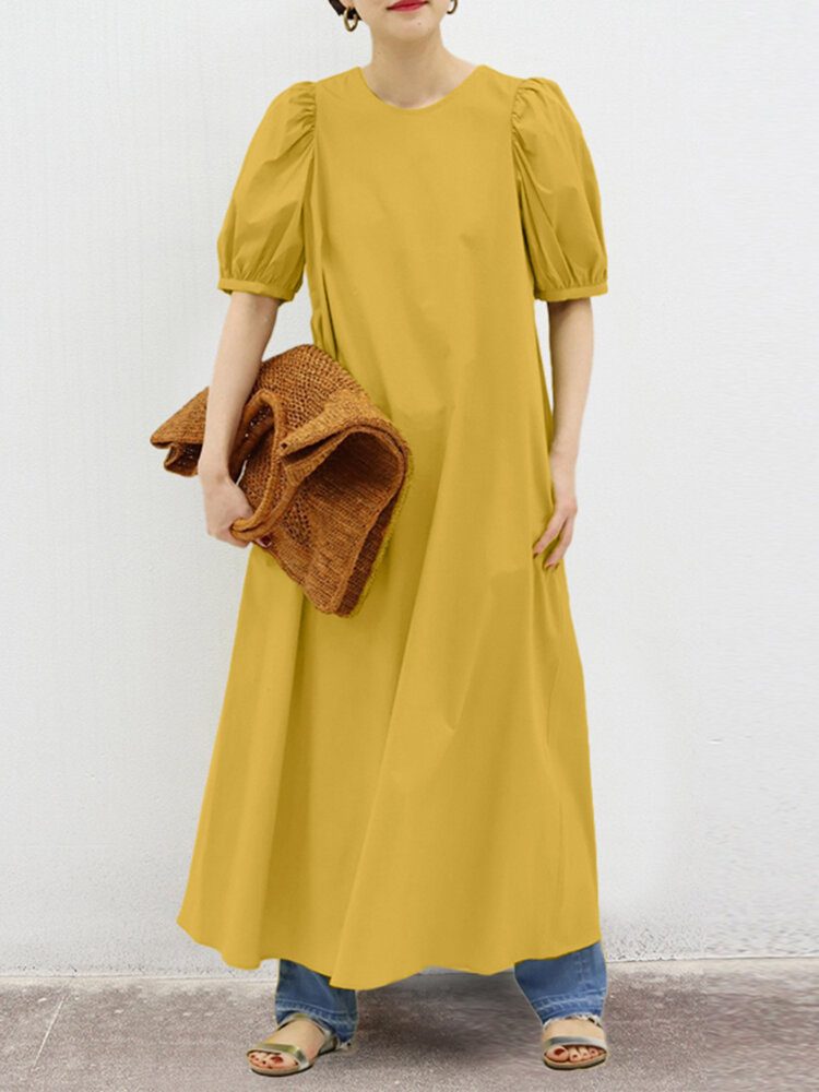 Dame Puff Sleeve Holiday Solid Maxi Dress