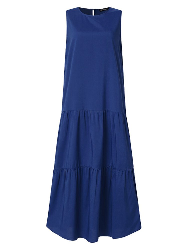 Kvinner Ermeløs Ensfarget O-hals Casual Layered Maxi Dress