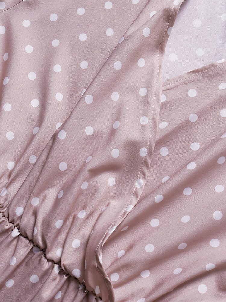 Kvinner Søte Polka Dot V-hals Wrap Casual Kortermet Belted Maxi Kjoler