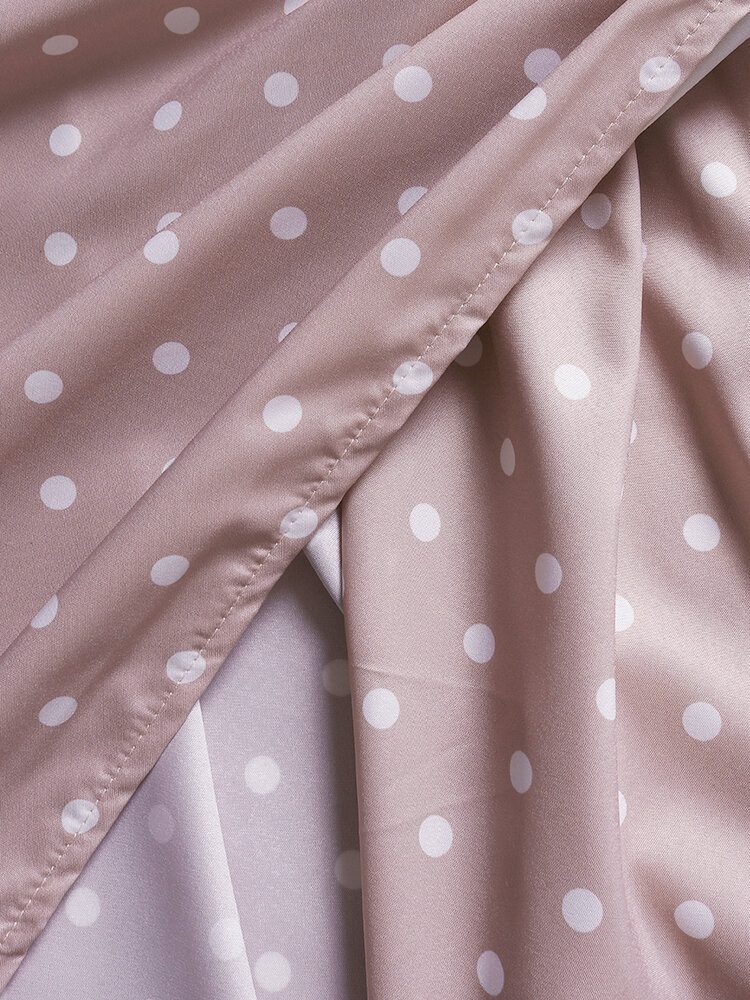 Kvinner Søte Polka Dot V-hals Wrap Casual Kortermet Belted Maxi Kjoler