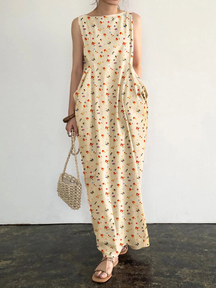 Lomme Ditsy Floral Rundhals Sommer Ermeløs Maxi Dress