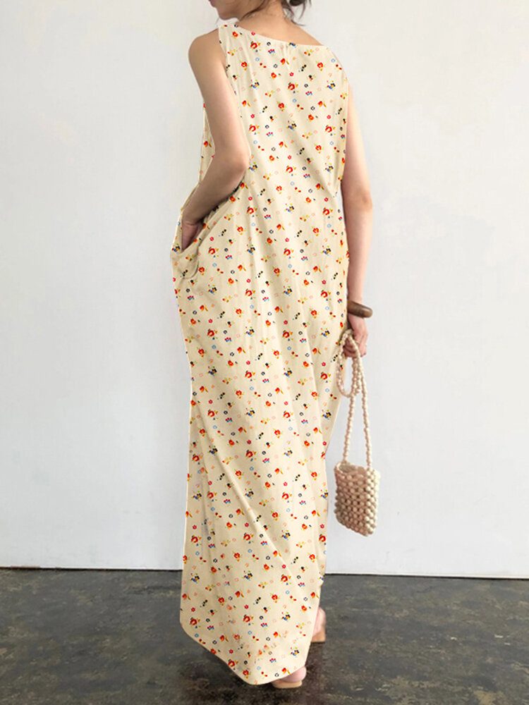 Lomme Ditsy Floral Rundhals Sommer Ermeløs Maxi Dress