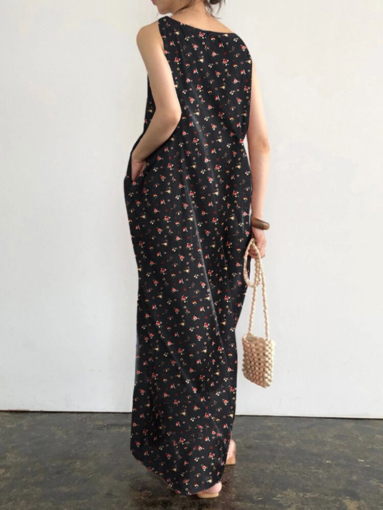 Lomme Ditsy Floral Rundhals Sommer Ermeløs Maxi Dress