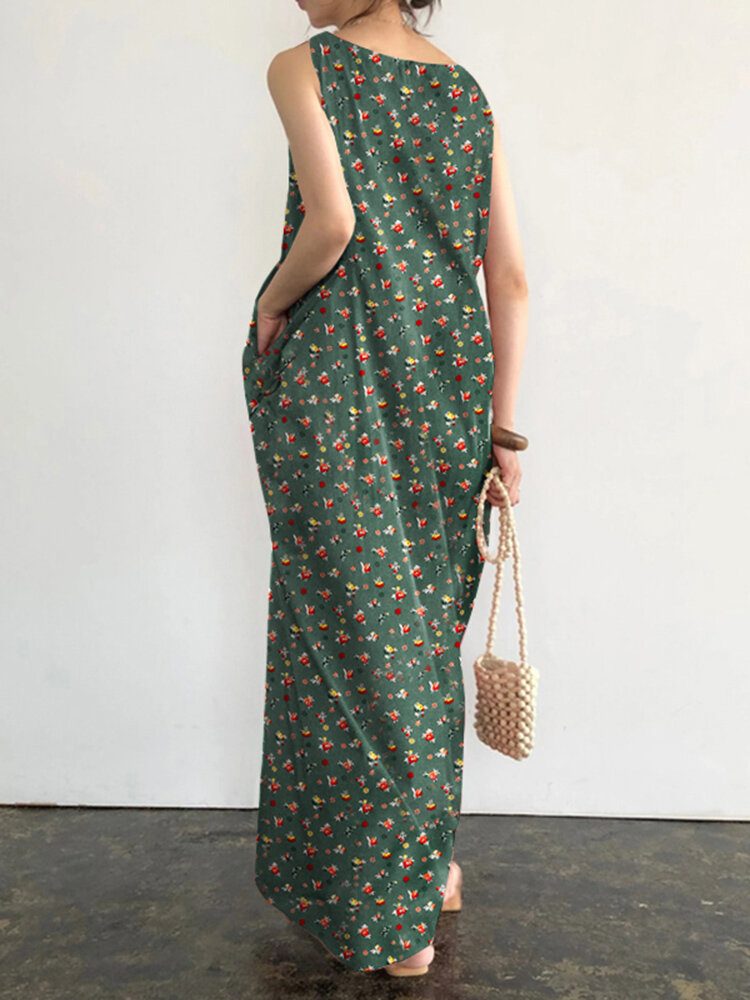 Lomme Ditsy Floral Rundhals Sommer Ermeløs Maxi Dress